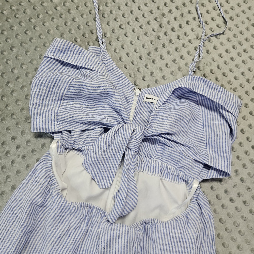 Karina Grimaldi Blue Striped Summer Linen Dress Sz. M - Picture 7 of 12